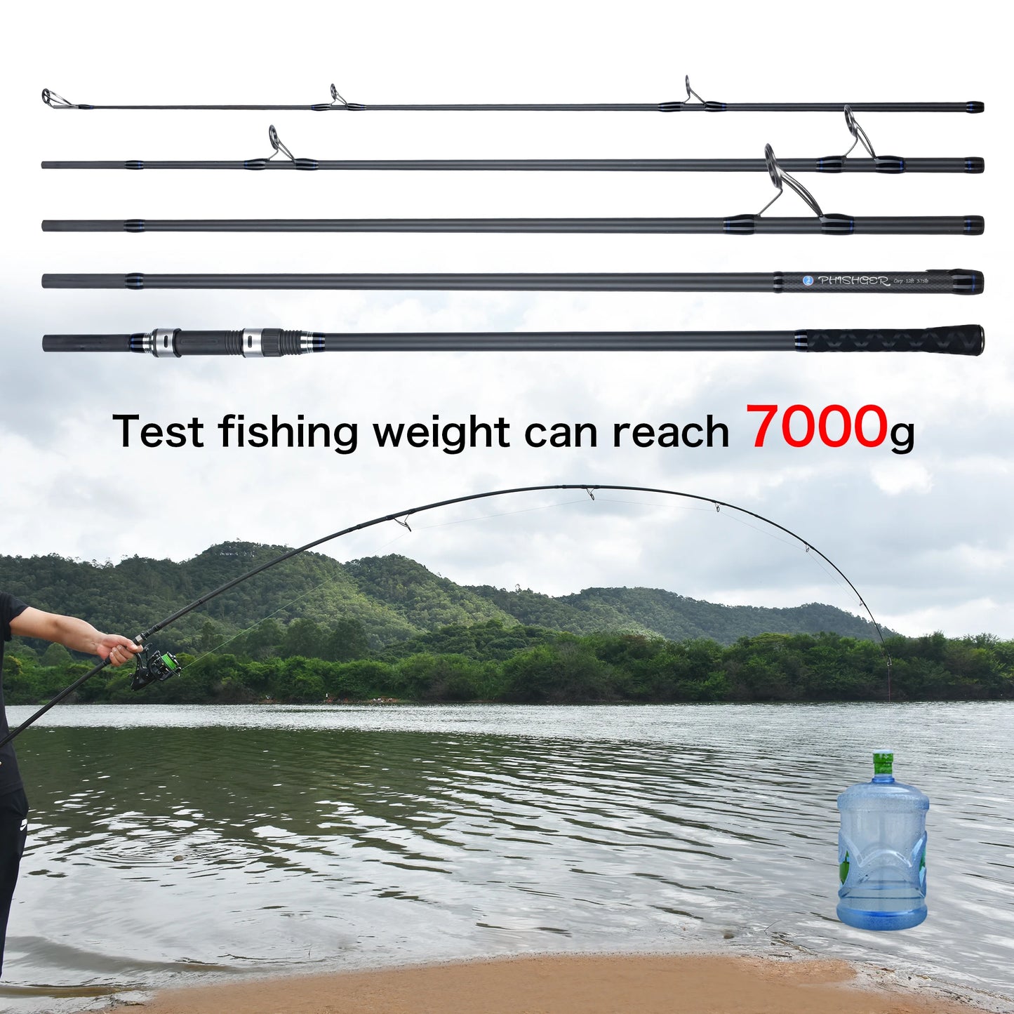 PHISHGER Fuji Carp Fishing Rod 3.75lbs 4.2/3.9/3.6/3.0m T800 Carbon Fibre Power 40-180g Travel Surf Throwing Spinning Hard Pole