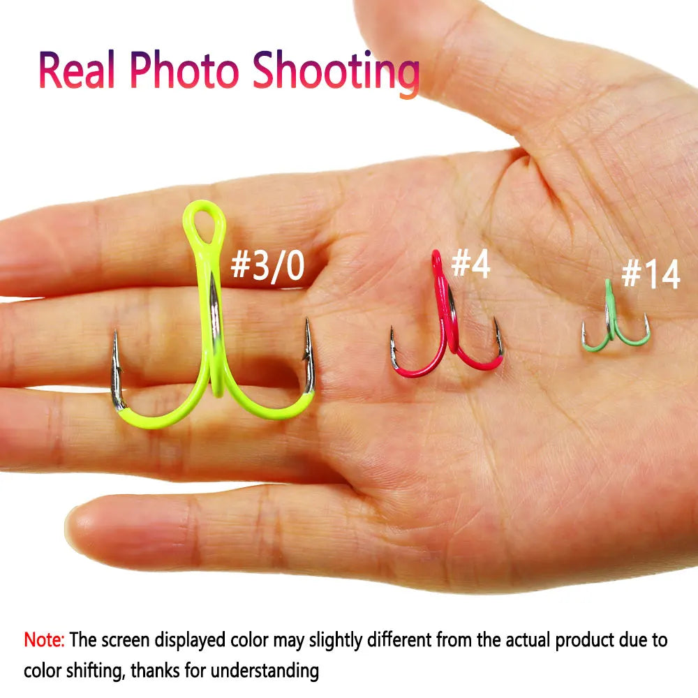 Bimoo 10PCS High Carbon Steel Treble Hooks Fluorescent/Luminous Treble Hook Saltwater Freshwater Fishing Lures Bait Lure Fishing