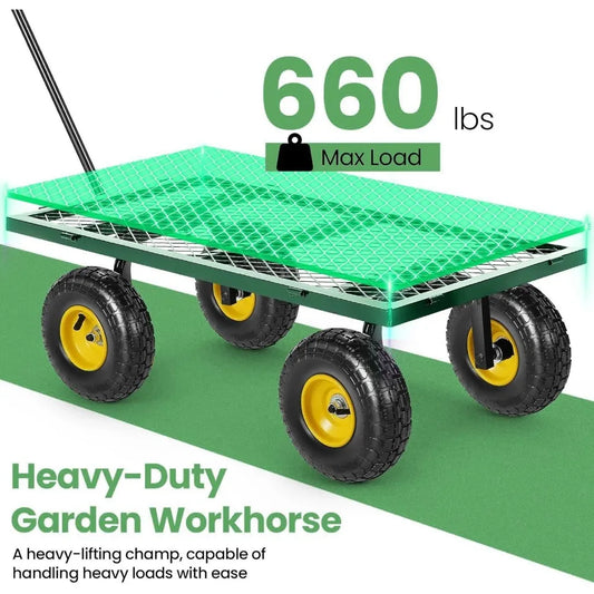 Homdox MAX 660LB Garden Cart, Heavy Duty Garden Wagon, Mesh Foldable Cart, Pullable Wagon with 180° Rotating