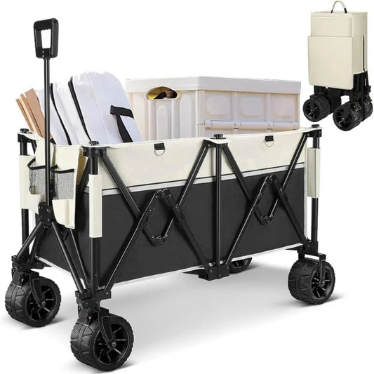 Collapsible Wagon with All-Terrain 4in×7in Wheels,Load 330 Lbs,Portable 150 liter large capacity beach wagon,Adjustable Handle