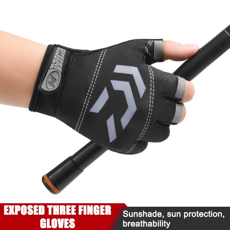 Fishing Cycling Gloves Men Summer Three Finger Cut Gloves for Fishing Sun Protection Male Anti-Slip Drive Breathable Thin Gloves