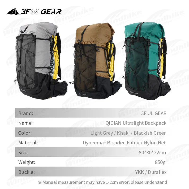 3F UL GEAR QIDIAN 2.0 Outdoor 40L+16L Ultralight Backpack Lightweight Women/Men High Capacity Bag Nylon Waterproof Camping Bag