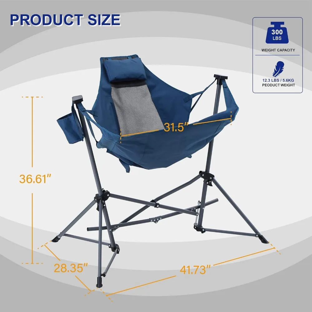 Hammock Chair Portable Camping Chair Oversized Folding Rocking Chair with Headrest and Cup Holder for Travel, Picnic