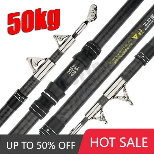 2.1-4.5M Carbon Fishing Rod 50kg above Superhard Long Distance Heavy Fish Throwing shot Rod Telescopic Sea Boat Fihsing Pole