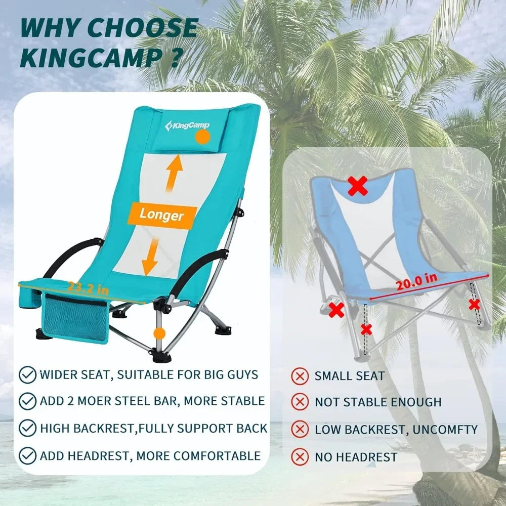 Folding Beach Chair for Adults  High Back Lightweight Portable Backpack Chair with Cup Holder Pocket Headrest Carry Bag for