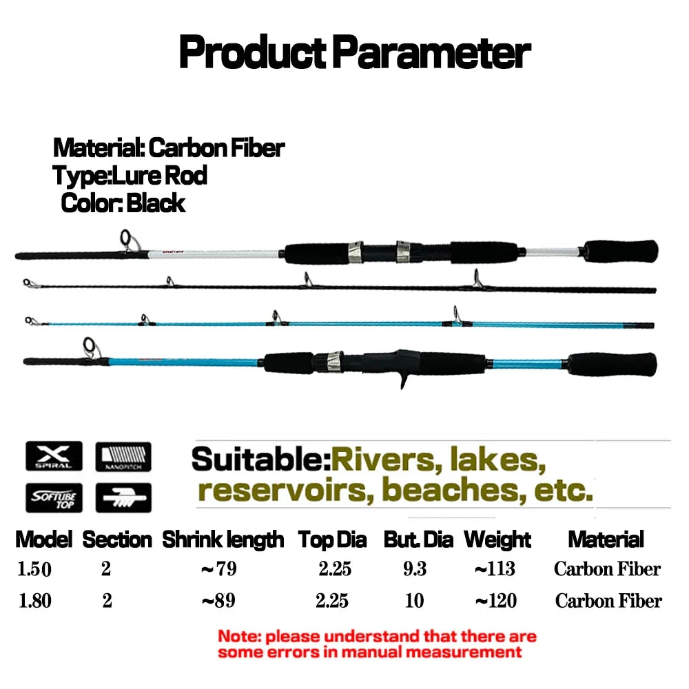 M Fishing Spinning Rods Casting Bait 3g-21g Line 5-15lb Fast Tip High Carbon Baitcasting Rod Ultralight Lure Pole 2 Section