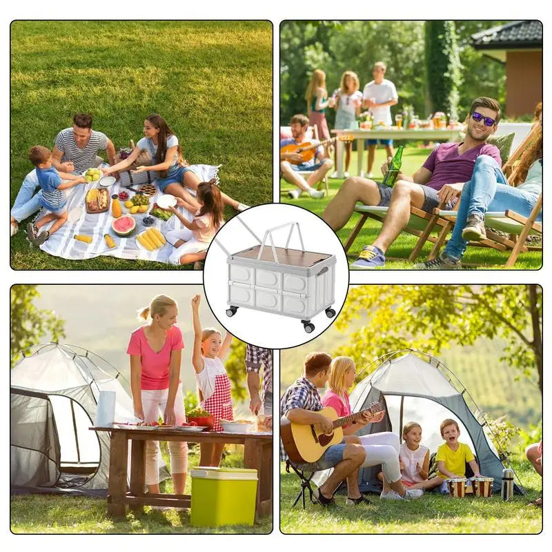 Camping Storage Box Outdoor Bench And Chopping Board Portable Trunk Organizer Folding Home Multifunctional Camping Picnic Box