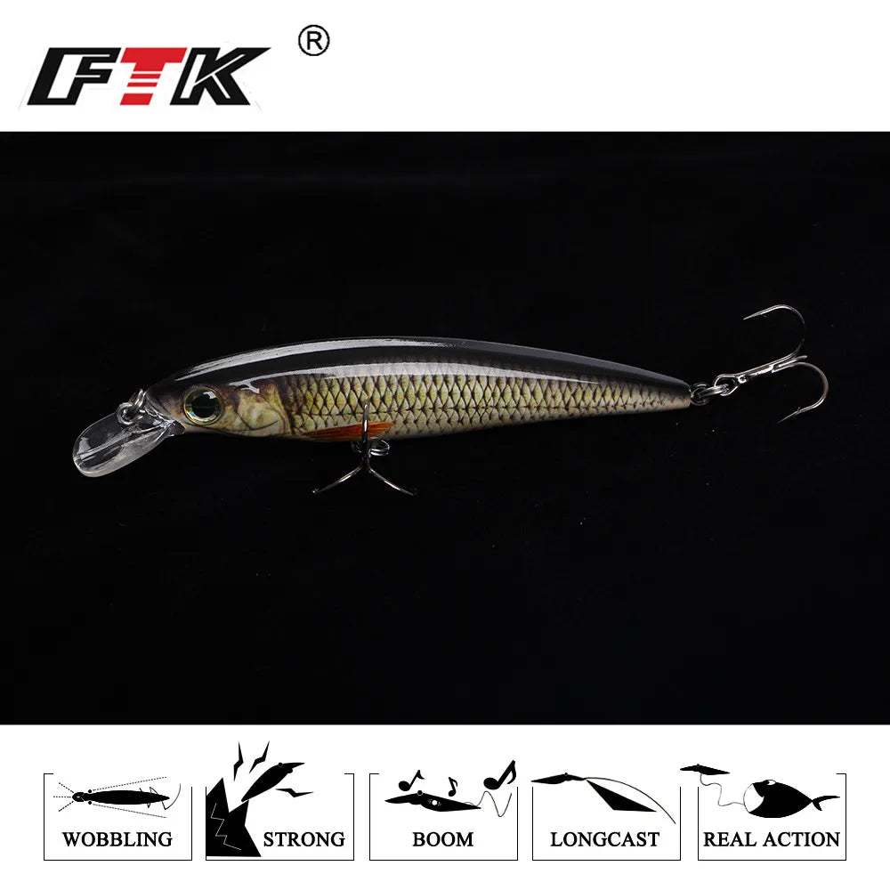 FTK 100mm/12g Fishing Lure Minnow Floating Hard Bass Lure Artificial Bait Carp Wobblers Crankbai Fishing For Fishing Accessories