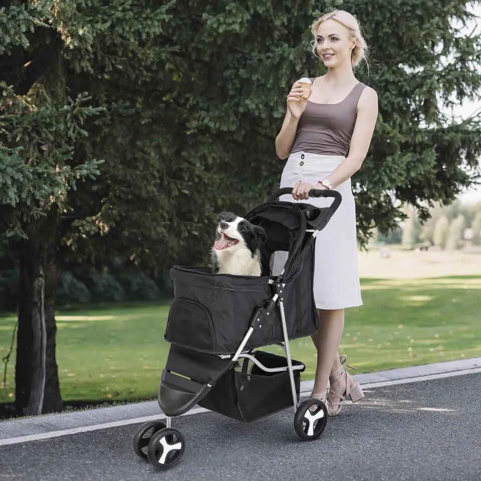 3 Wheels Travel Pet Stroller for Dogs and Cats Easy to Walk Foldable Stroller