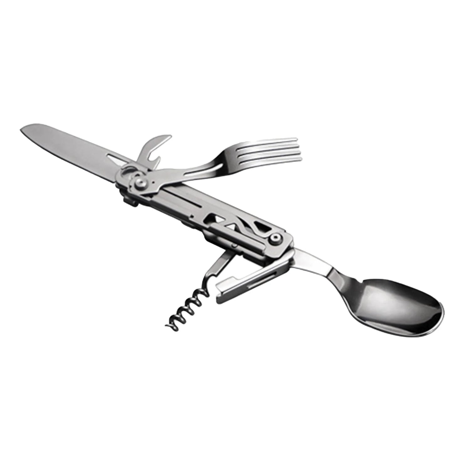 Stainless Steel Folding Tableware Detachable Portable Metal Eating Flatware for Camping Backpack Picnic