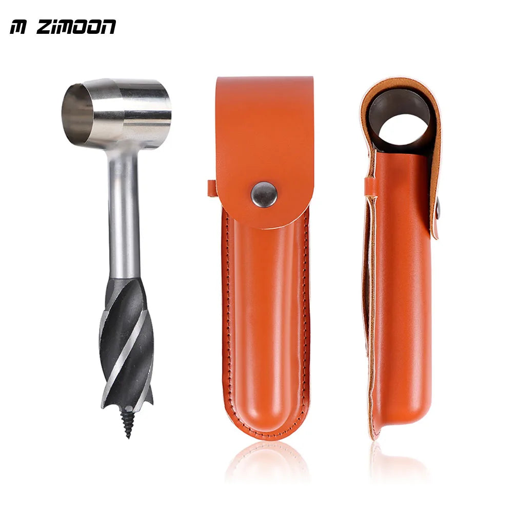 Auger Wrench Drill for Outdoor Survival, Hand Drill Gear with Leather Bag for Wild Life, Woodworking, Camping, Jungle Bushcraft