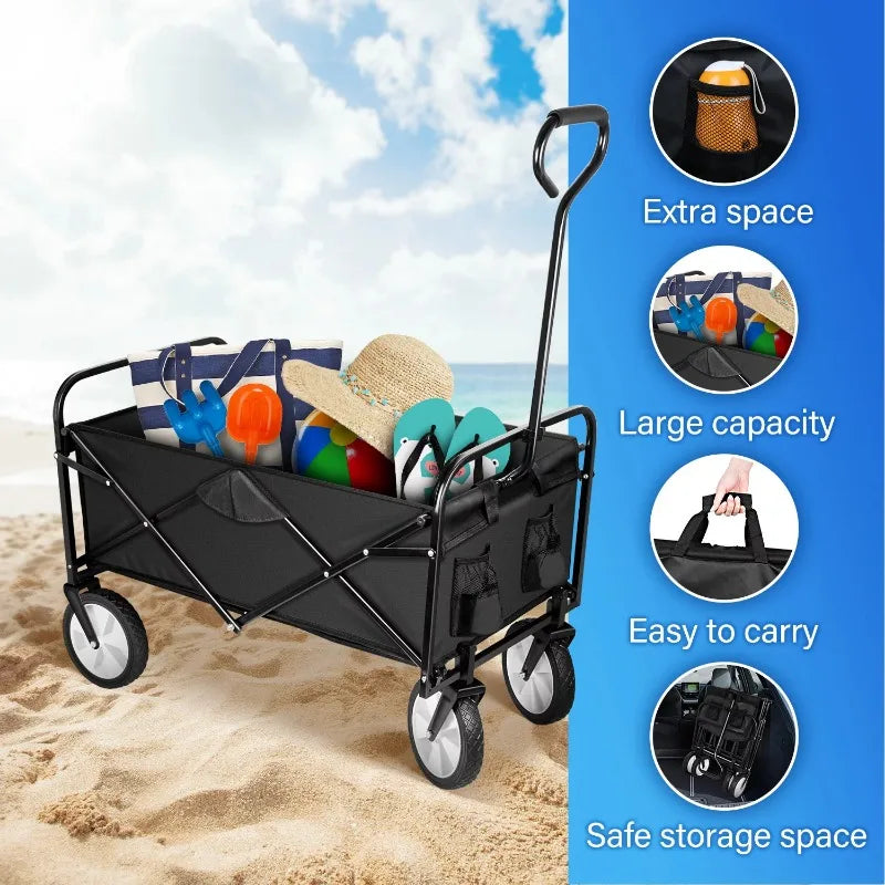 Folding Wagon Cart, Convenient Collapsible Outdoor Wagon for Camping beach wagon  wagon  folding cart  folding wagon