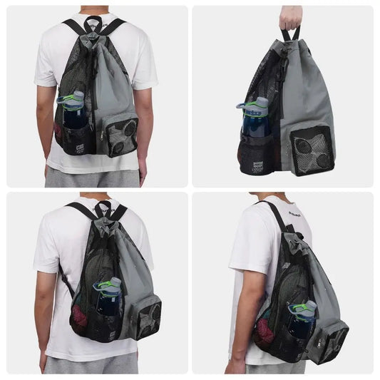 Nylon Swim Bag Portable Swimming Wet Pocket Drawstring Backpack Workout Gear Mesh Beach Backpack Swimmers