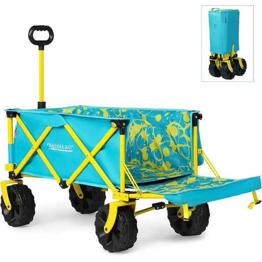 Beach Wagon Cart with Big Wheels, Collapsible Utility Wagon Heavy Duty Folding,Ideal for Outdoor Sand Camping Garden Pet