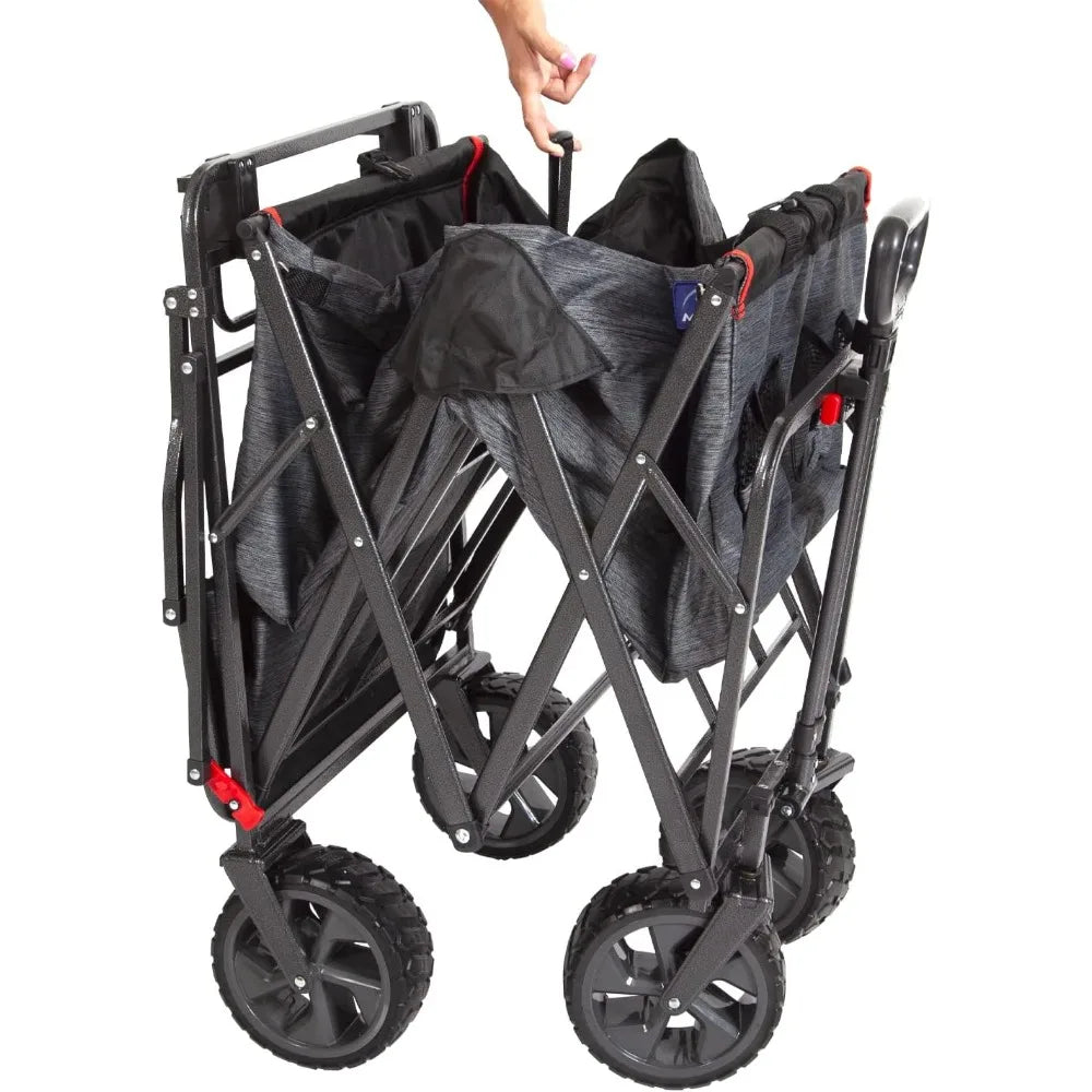 Sports 300LB Capacity Push Wagon with Wheels, Handle and Basket - Grocery Heavy Duty Wagon for Camping, Shopping