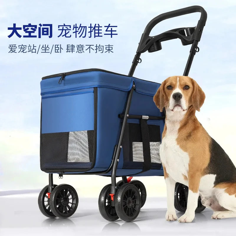 Luxury Dog Pet Strollers Pet Stroller Portable Folding Travel Dog Trolley 4 Wheels for Medium Dogs