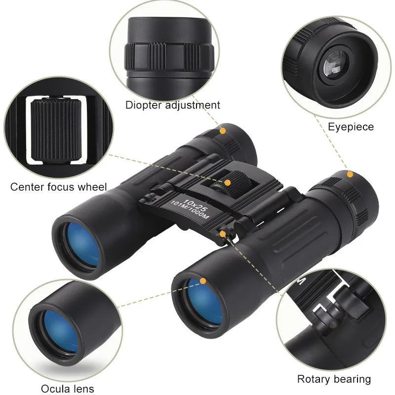 10x25 HD Binoculars Portable Powerful Binocular Telescope for Outdoor Activities Camping Hiking for Adults Kids