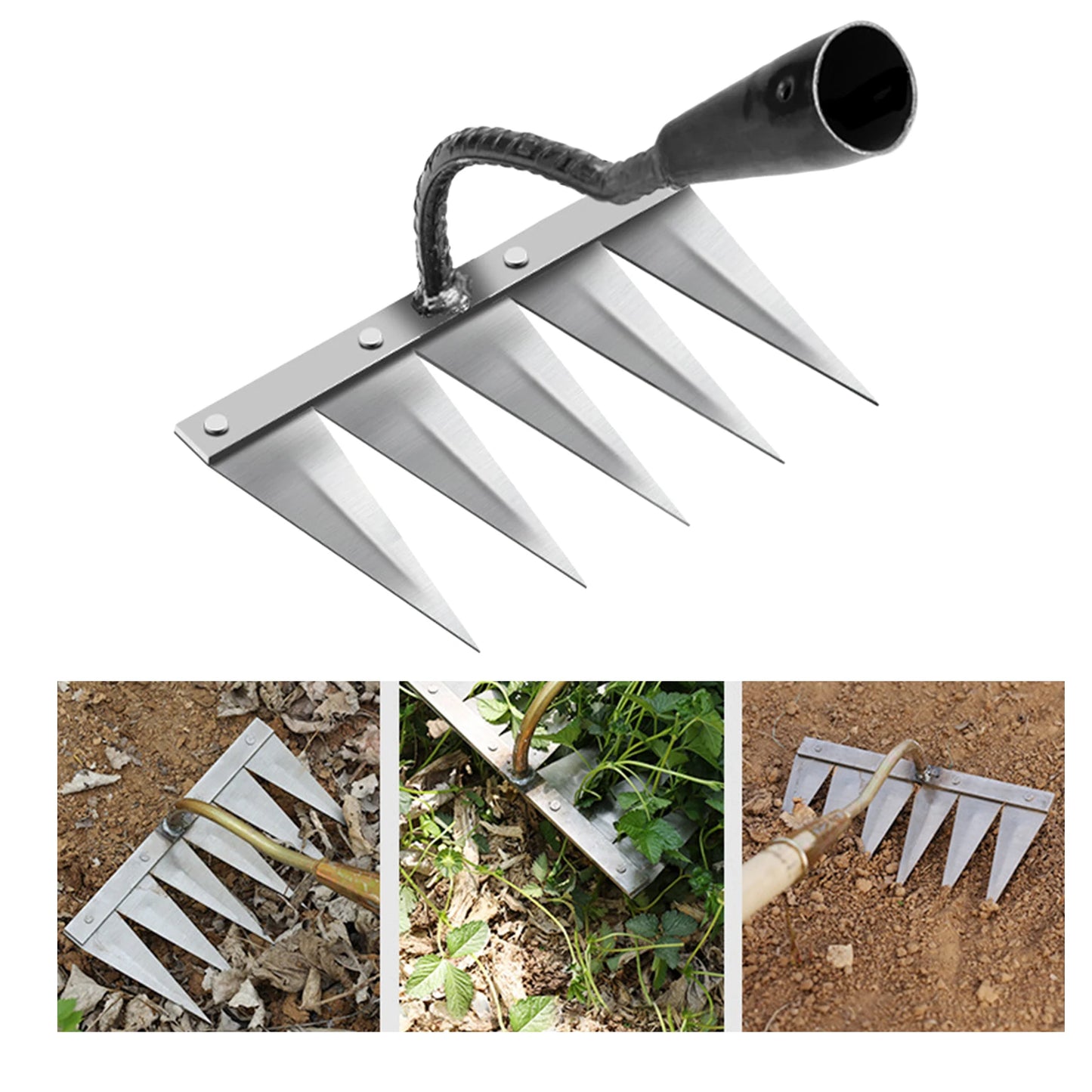 4/5/6/7-Tooth Dethatcher Rake Metal Yard Rake Weeding Hoe Rake Weeding Scarifier Artifact Agricultural Tools Garden Cultivator