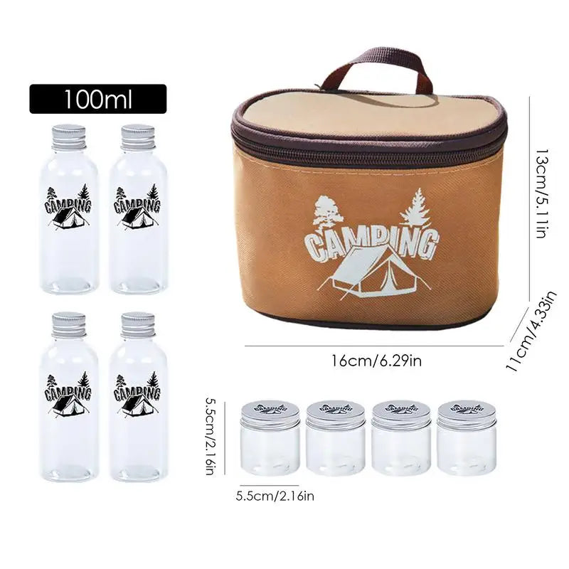 Outdoor Spices Bottle Set Portable Folding Waterproof Large Capacity Camping Hiking Bushcraft Picnic BBQ Seasoning Carry Bag