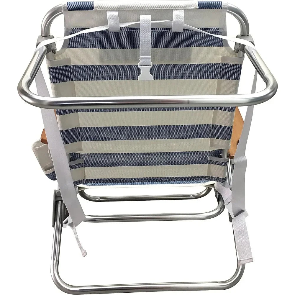 Outdoor Chair Textile Fabric Headrest Multi-position Wooden Arm Beach Chair (set of 2) Camping Relaxing Furniture
