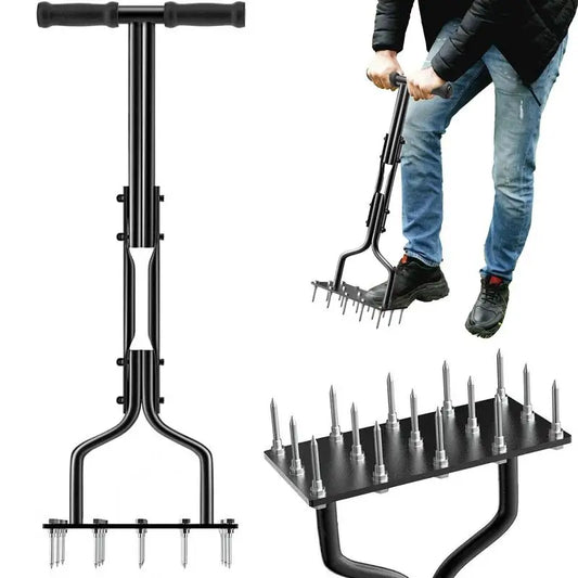 Garden Lawn Aerator Multi-Functional Lawn Yard Garden Care Tool Sturdy Aerator Lawn Tool with 15 Iron Spikes Lawn Aerator Spike