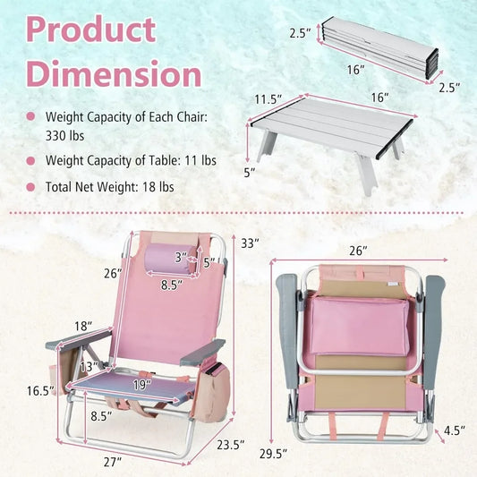 Beach Chair 2-Pack,Sunbathing Chairs with 5 Adjustable Position,Folding Fishing Backpack Chairs