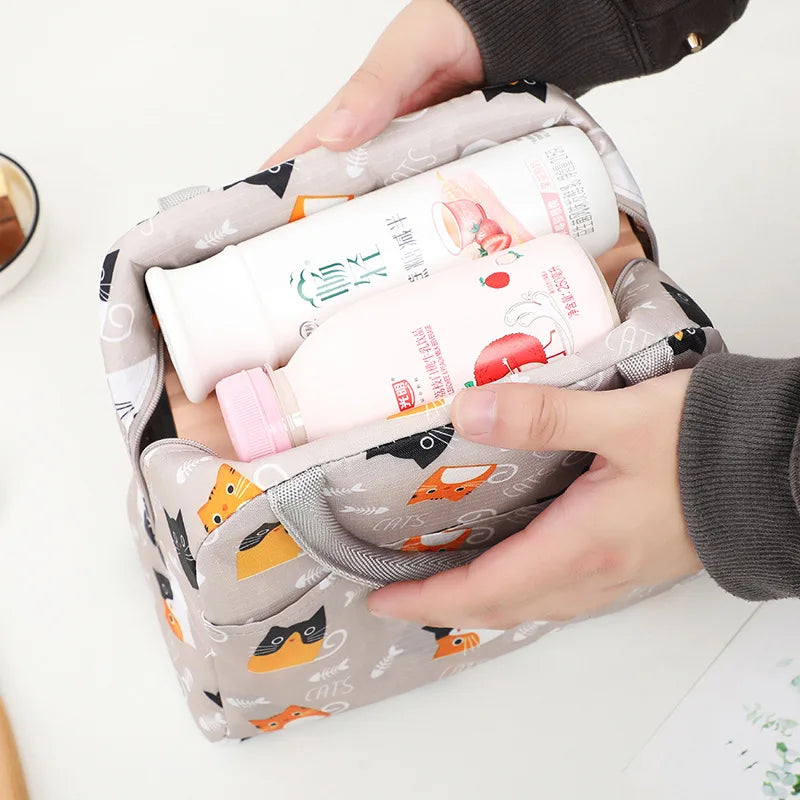 1pcs Zipper Thermal Lunch Dinner Bag Canvas Handbag Picnic Cooler Bag Breakfast Box School Children Lunch Storage Tote Food Bags