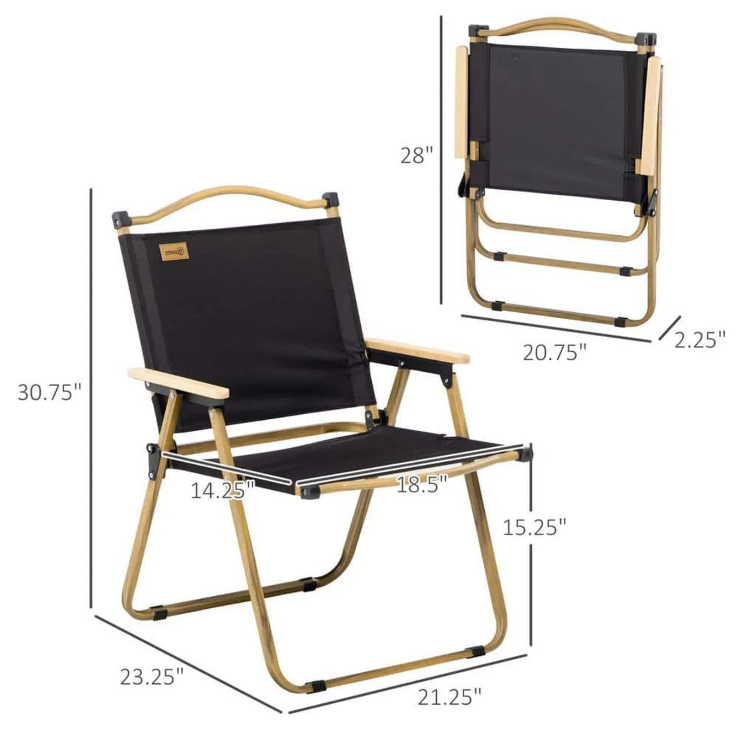 US Set of 2 Camping Chair, Lightweight Folding Chair, Portable Armchairs, Perfect for Festivals, Fishing, Beach, Khaki