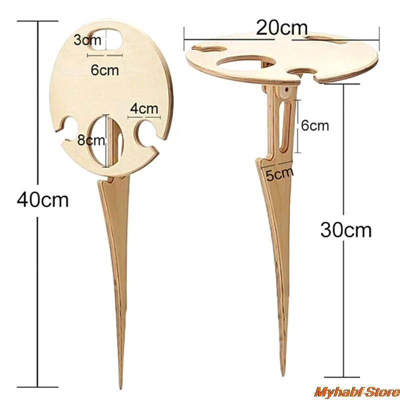 Creative Foldable Wine Table with Round Desktop Wooden Wine Glass Goblet Holder for Outdoor Picnic Camping Portable Wine Rack