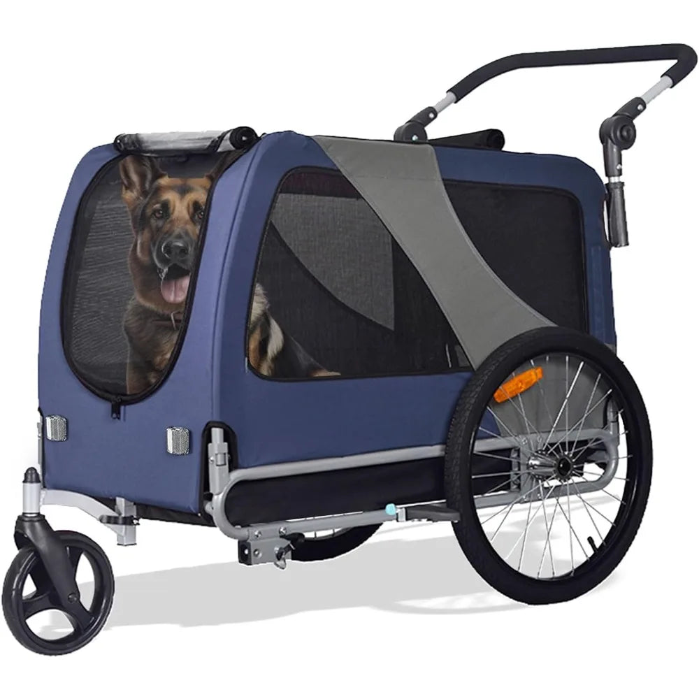 Premium Large/XL Pet Bike Trailer & Stroller for Large Sized Dog or Multiple Small Dogs,Low Center of Gravity Easy Folding Frame