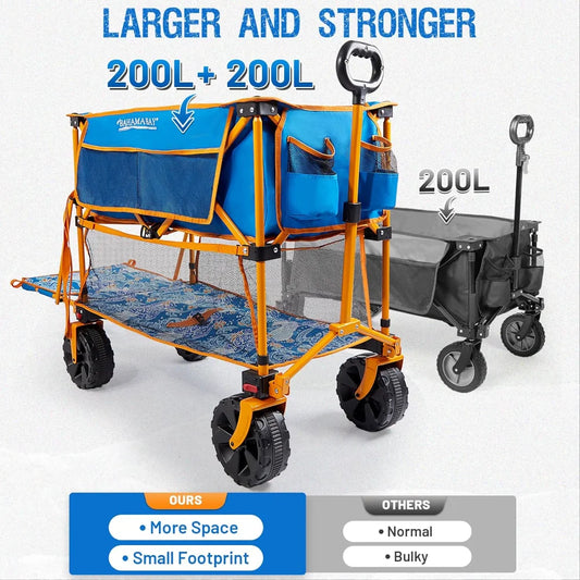 Old Bahama Bay 400L Collapsible Double Decker Wagon,Folding Wagon Cart with 54" Lower Decker,Heavy Duty Utility Wagon