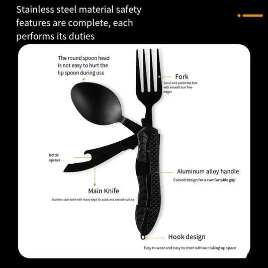 3-in-1 Outdoor Multifunctional Folding Spoon Fork Knife Combo Cutlery Picnic Travel Portable Stainless Steel Camping Supplies 캠핑