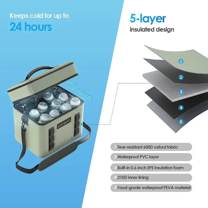 Lanedo Lisa Lunch Soft Cooler 20 Can, Insulated Bag Portable Ice Chest Box for Lunch, Beach, Drink, Beverage, Travel, Camping