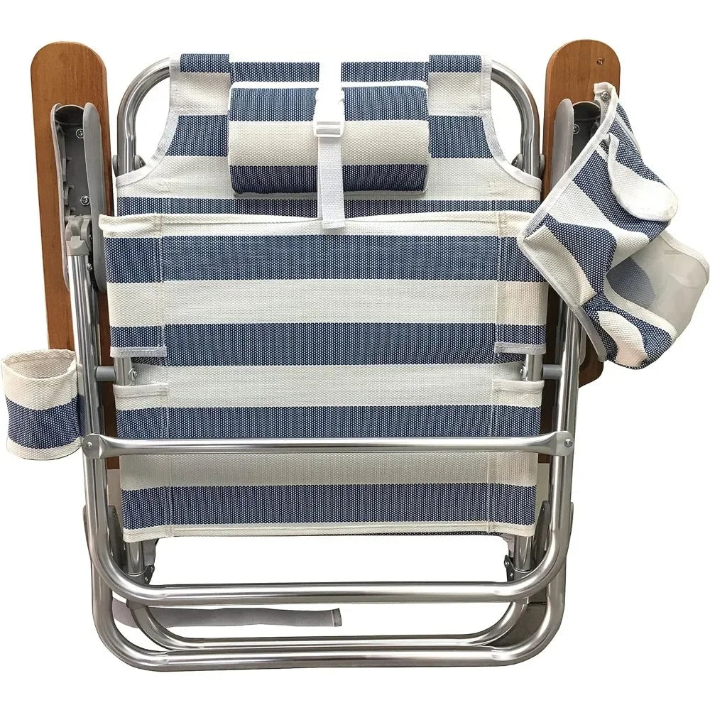 Outdoor Chair Textile Fabric Headrest Multi-position Wooden Arm Beach Chair (set of 2) Camping Relaxing Furniture