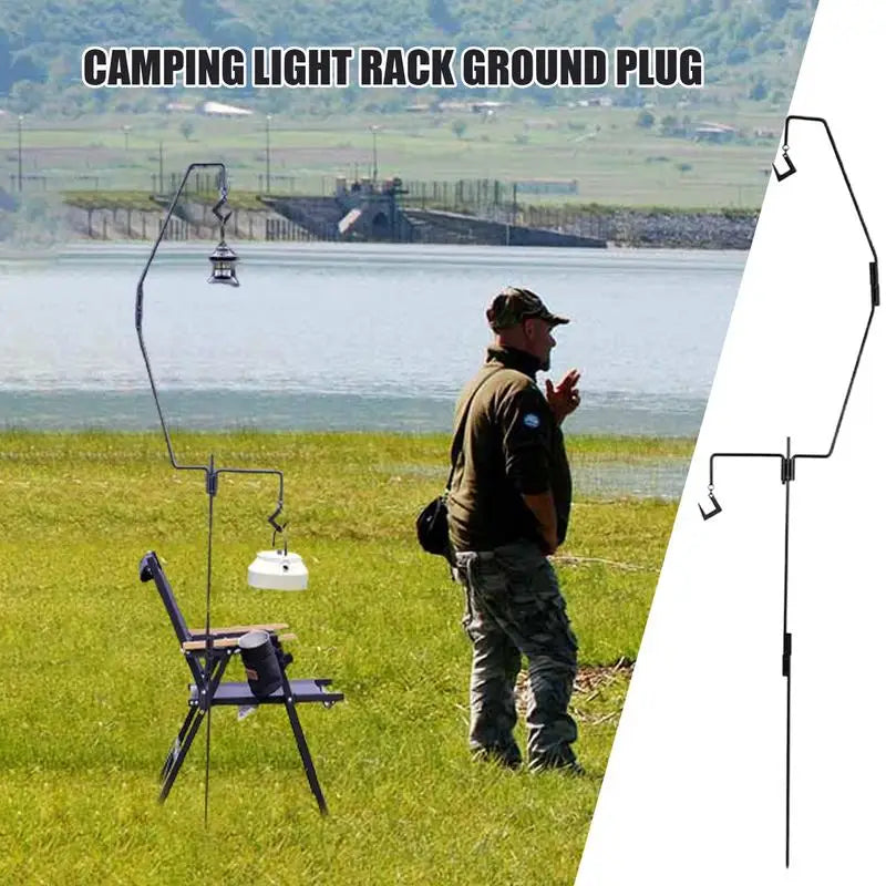 Outdoor Lamp Stand Hook Camping Lamp Rack Light Stand Holder Lighting Ground Stake Portable with Storage Bag for Picnic Outdoor