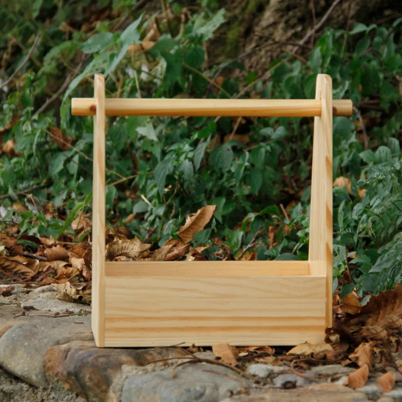 Outdoor Storage Portable Basket Solid Wood Spice Box Picnic BBQ Tableware Accessories Pine Wood Storage Case