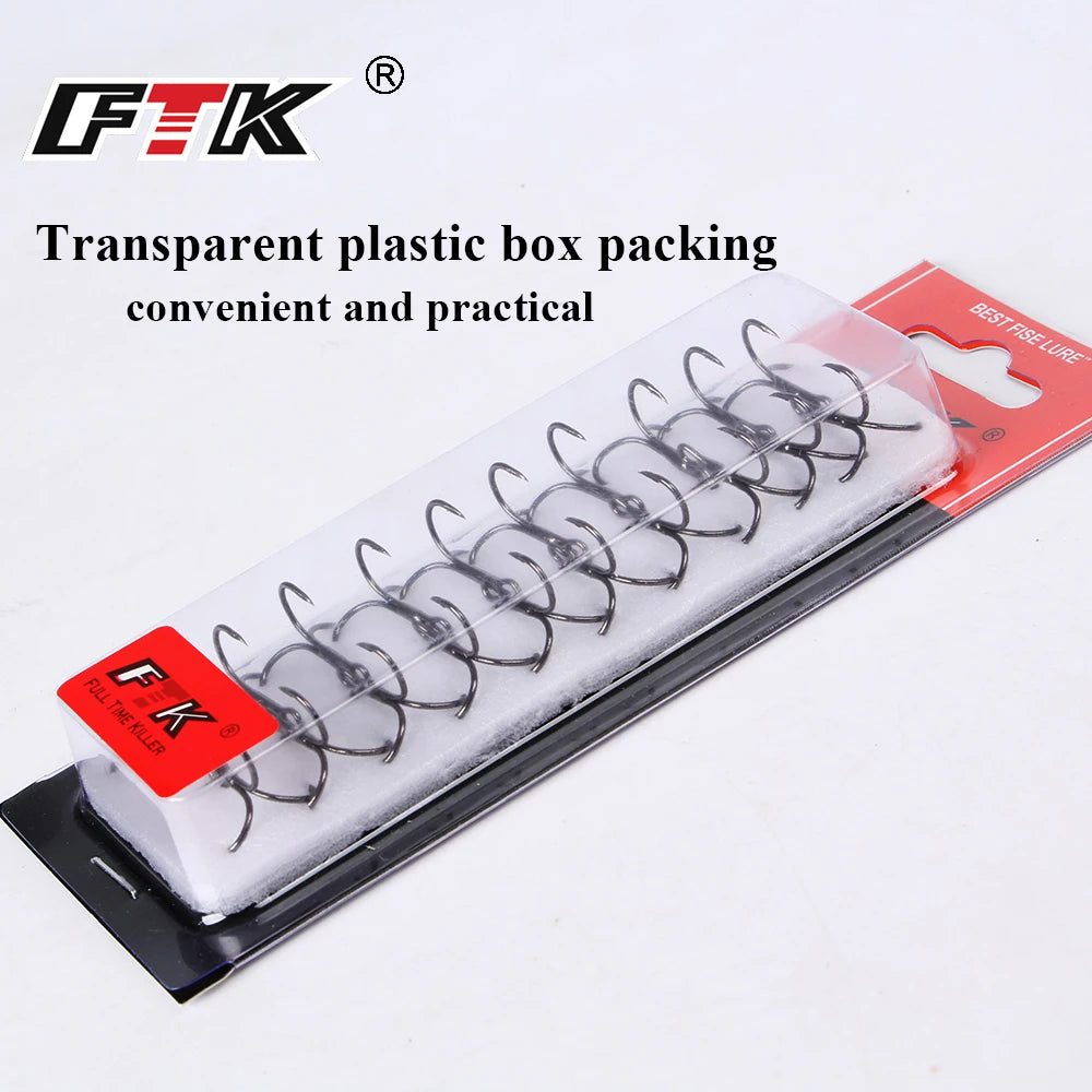 FTK 15-20pcs Overturned Treble Hook High Carbon Steel Black Fishing Hook 2/4/6/8/10# For Lure Triple Hook Fishing Tackle