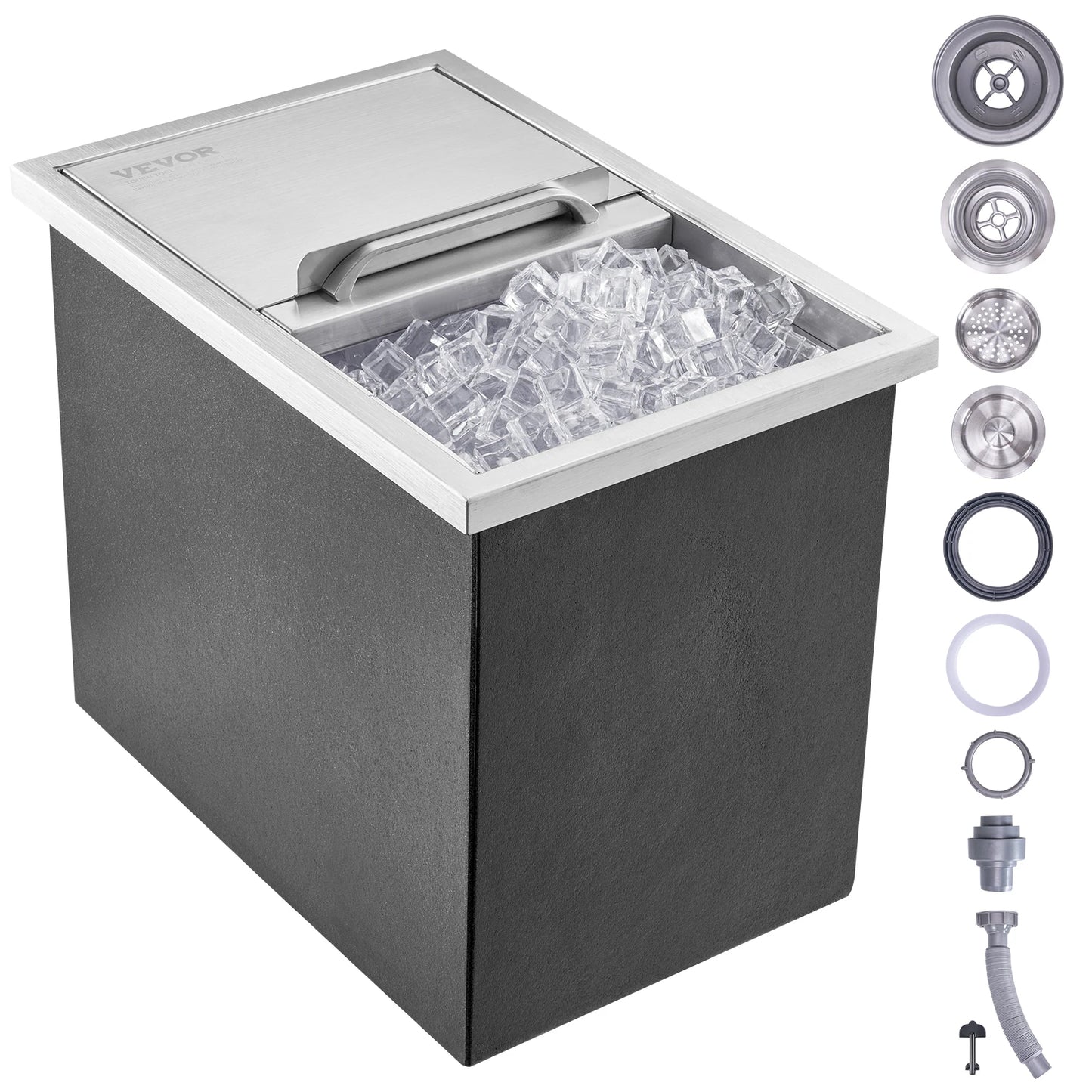 VEVOR Drop in Ice Chest,18"L x 12"W x 14.5"H Stainless Steel Ice Cooler, Commercial Ice Bin with Sliding Cover, 40.9 qt Ice Bar