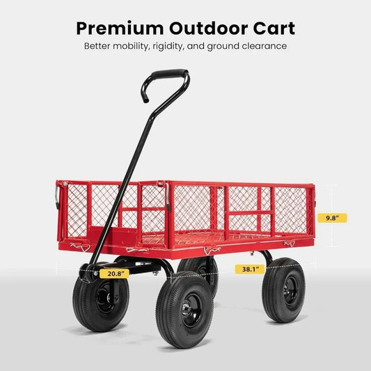 Garden Cart, Heavy Duty 880 Lbs Capacity Mesh Steel Gardens Carts Folding Utility Wagon with Removable Sides, Garden Cart