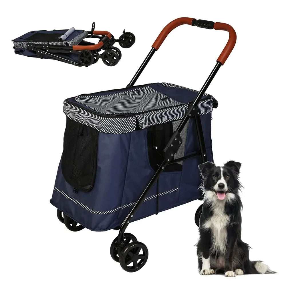 Pet Wagon Stroller for Large Dogs with 4 Wheels, Dog Cat Cart with Entry Portable Quick One-Step Folding Travel Carrier Cart