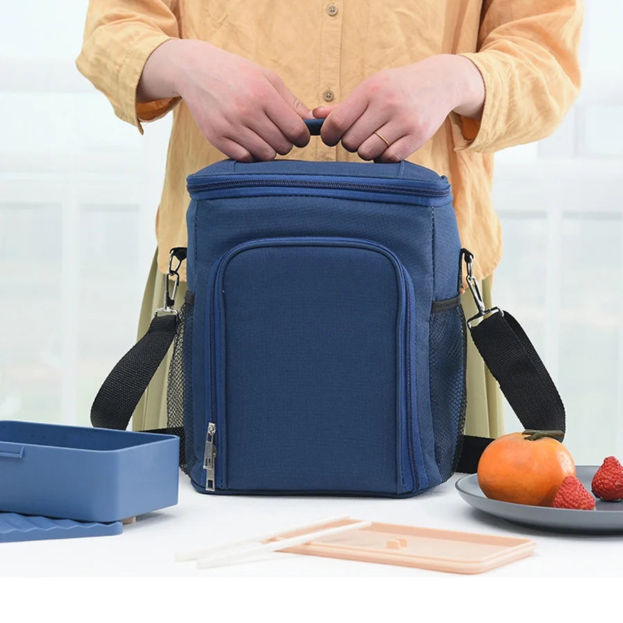 Thermal Insulated Lunch Bag Reusable Lunch Box With Adjustable Shoulder Strap Outdoor Oxford Cloth Large Capacity Insulation Bag