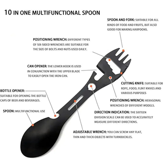 Tableware Cookware Kitchen Tool Outdoor Tools Picnic Picnic Tableware Bottle Opener Multifunctional Spoon 10 In 1 Fork Spoon