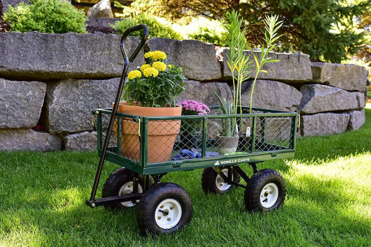 Steel Garden Cart, Steel Mesh Removable Sides, 3 cu ft, 400 lb Capacity, Green beach cart wagon folding