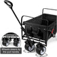 Folding Beach Wagon Cart 330 Pound Capacity Collapsible Utility Camping Grocery Canvas Portable Rolling Outdoor Garden