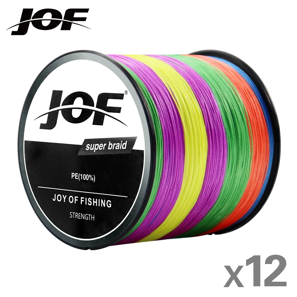 JOF Top Quality X12 Super Strong 12 Strands Braided Fishing Line 300M 500M 1000M Multifilament PE Line Saltwater Fishing Tackle