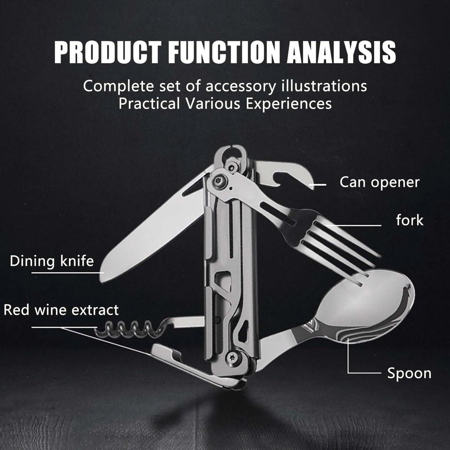 Stainless Steel Folding Tableware Detachable Portable Metal Eating Flatware for Camping Backpack Picnic