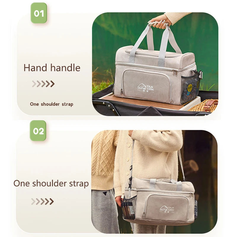 30L Camping Cooler Bag Large Capacity Waterproof Liner Thermal Insulated Picnic Lunch Bag Family Outdoor BBQ Storage Cooling Box