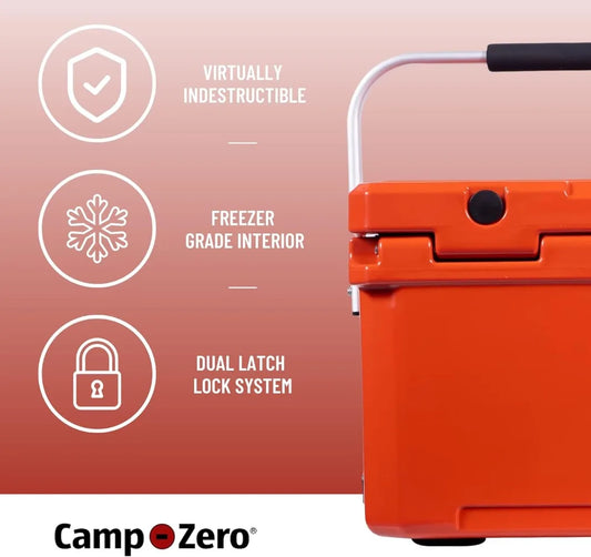 CAMP-ZERO 20L | 21.13 Quart Premium Cooler/Ice Chest with 4 Molded-in Cup Holders