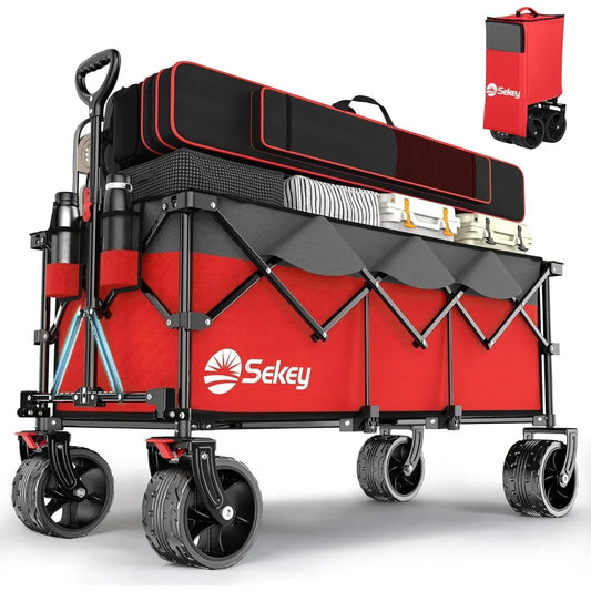 Sekey 48''L Collapsible Foldable Extended Wagon with 440lbs Weight Capacity, Heavy Duty 300L Folding Utility Garden Cart