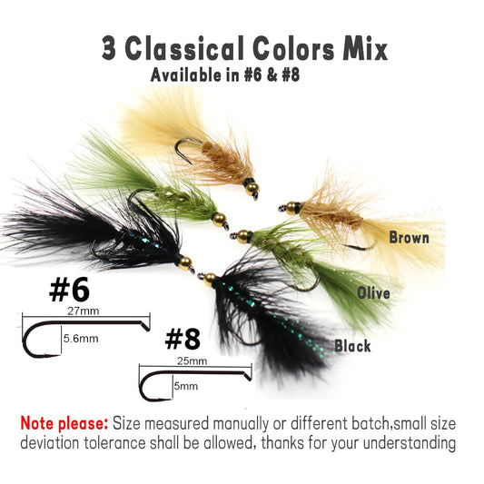 Wifreo 12pcs Brass Bead Head Woolly Bugger Streamers Fly Fishing Flies For Steelhead Pike Bass Rainbow Trout Fishing Lures Bait